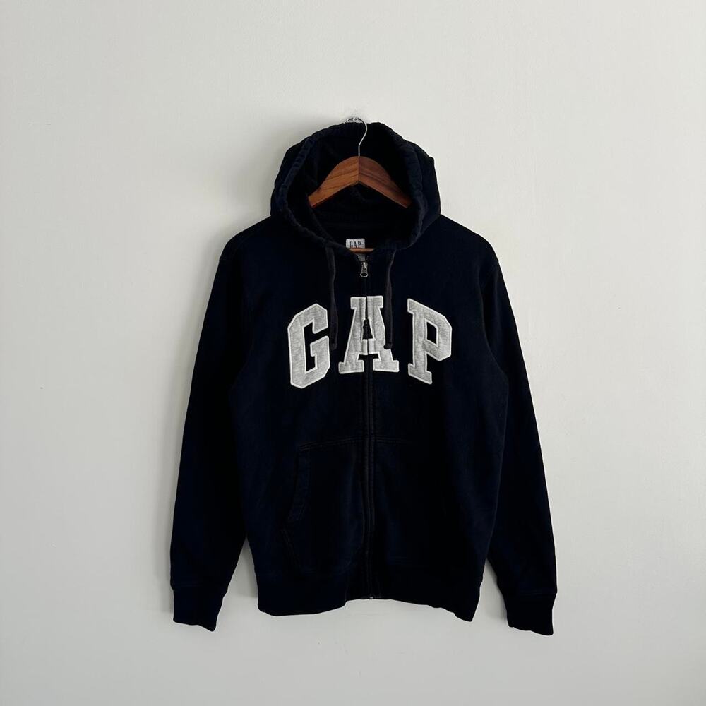 Vintage y2k Gap black zip up hoodie with white GAP logo